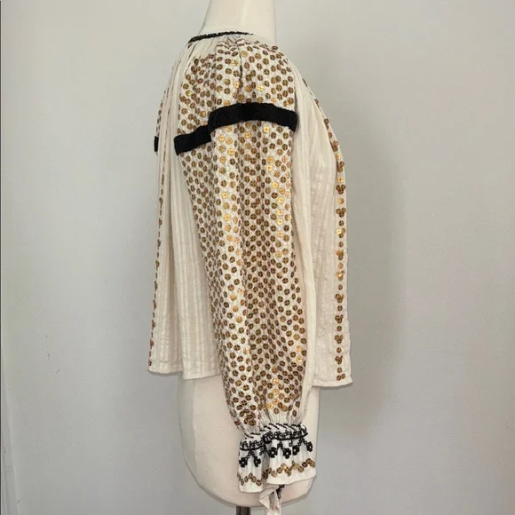 Isabel Marant Ivory Blouse with Matte Gold Sequin and Black Embroidery - Picture 4 of 11